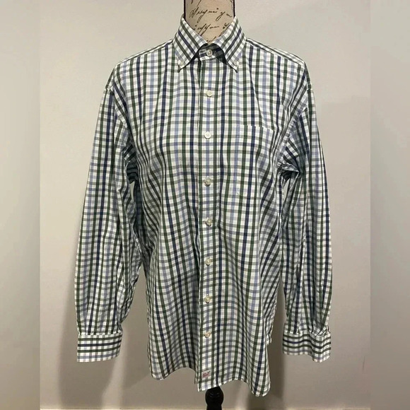 Vineyard Vines Blue/Green Plaid button down shirt. Size Medium - Picture 1 of 6